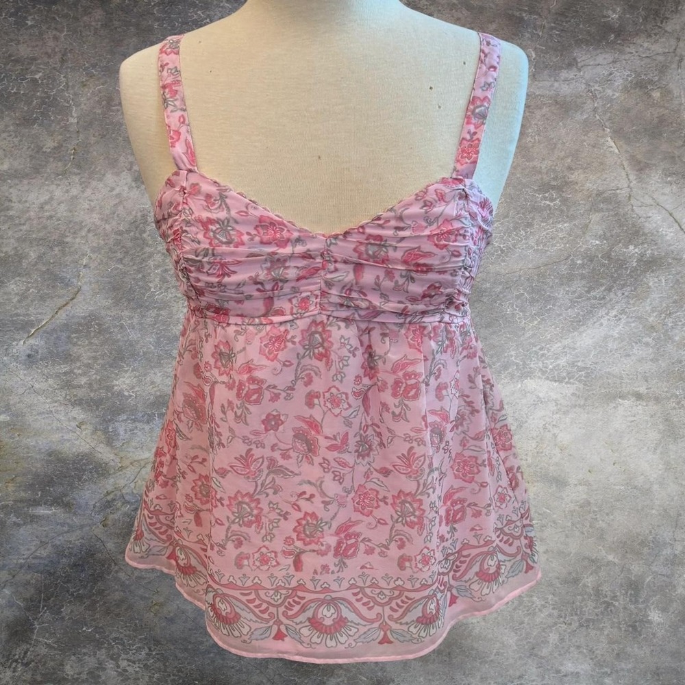 Hollister Floral Pink Babydoll Top Women's Size Small Cottagecore Fairy Beachy